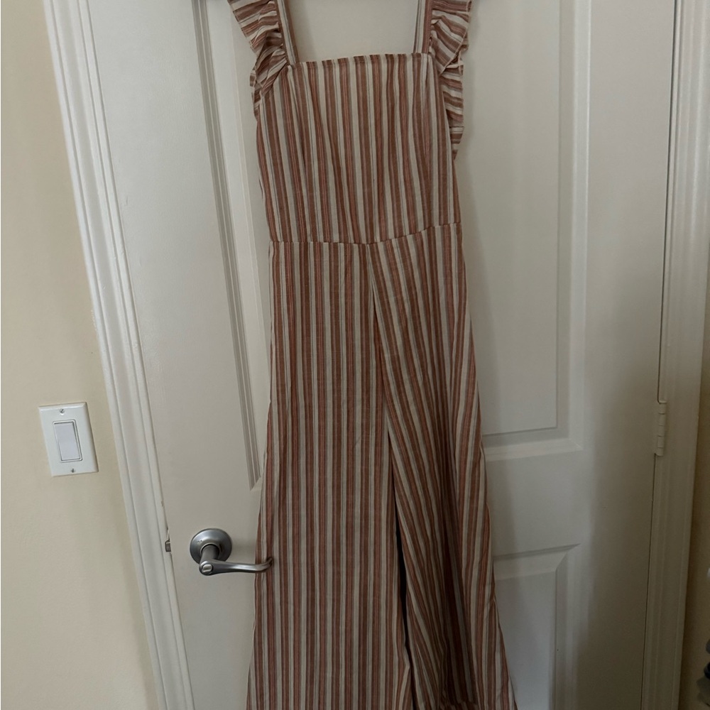 SHEIN Striped Jumpsuit in Brown and White